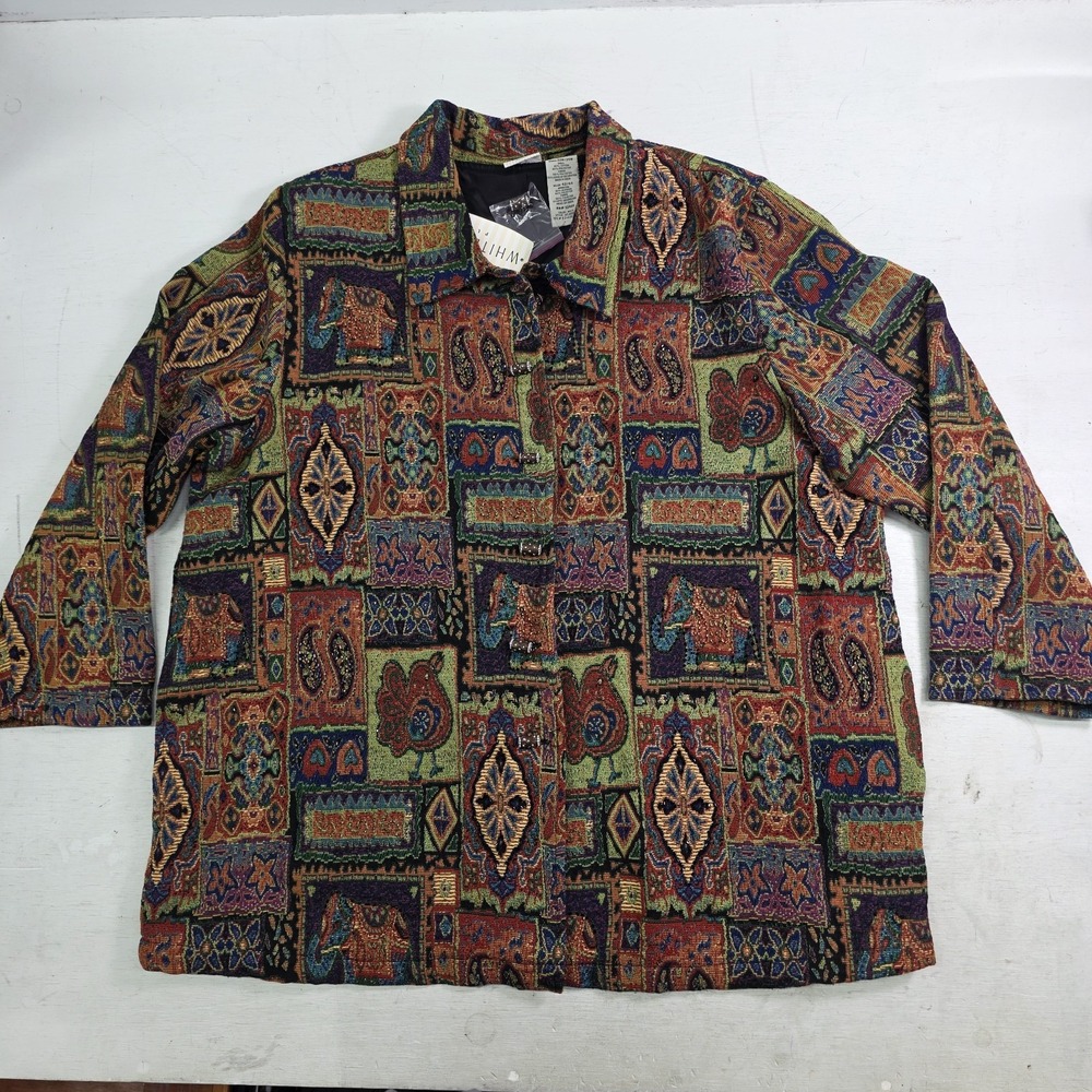 White Stag Jacket Women 22W/24W Red Green Multi Bird Elephant Tapestry India‎